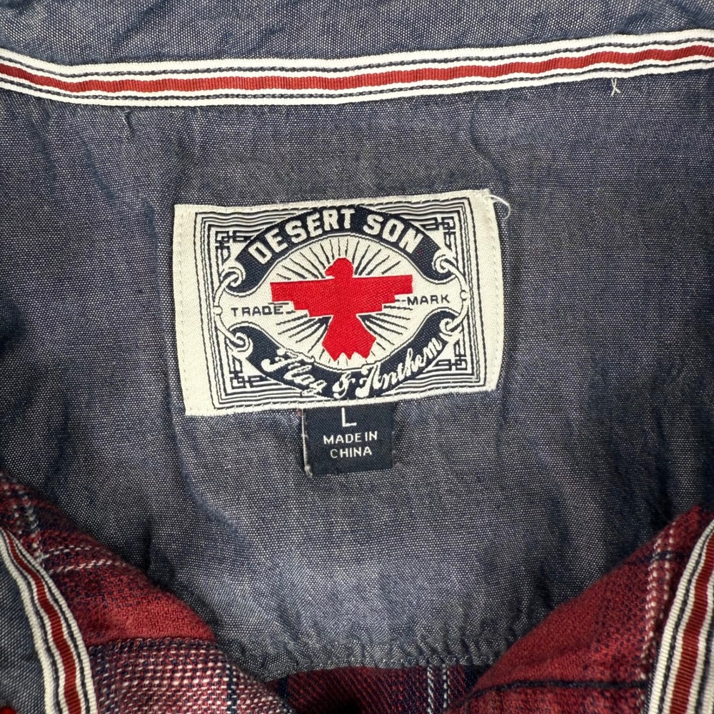 Desert Son Flag & Anthem Plaid Flannel Pearl Snap Button Rustic Cowboy Western - Picture 2 of 12